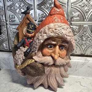 Vtg Primitive Folk Art Santa Claus Carrying Sack Of Toys Figurine Ceramic